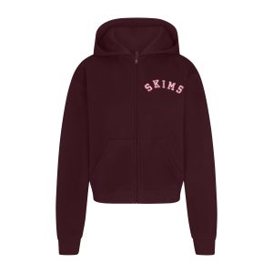 COTTON FLEECE CLASSIC ZIP UP HOODIE | CURRANT ARCHED SKIMS PLAID