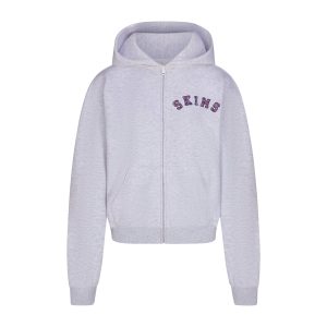 COTTON FLEECE CLASSIC ZIP UP HOODIE | LIGHT HEATHER GREY ARCHED SKIMS PLAID