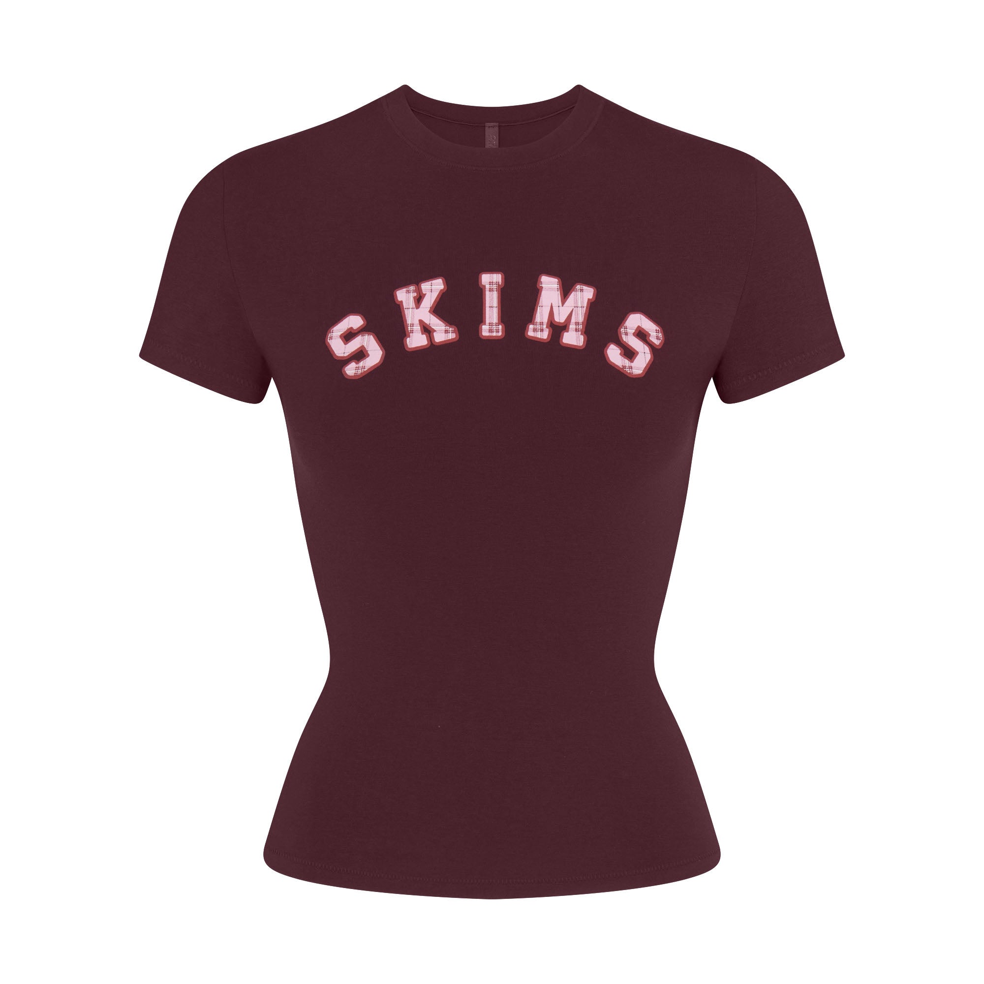 COTTON JERSEY LOGO T-SHIRT | CURRANT ARCHED SKIMS PLAID