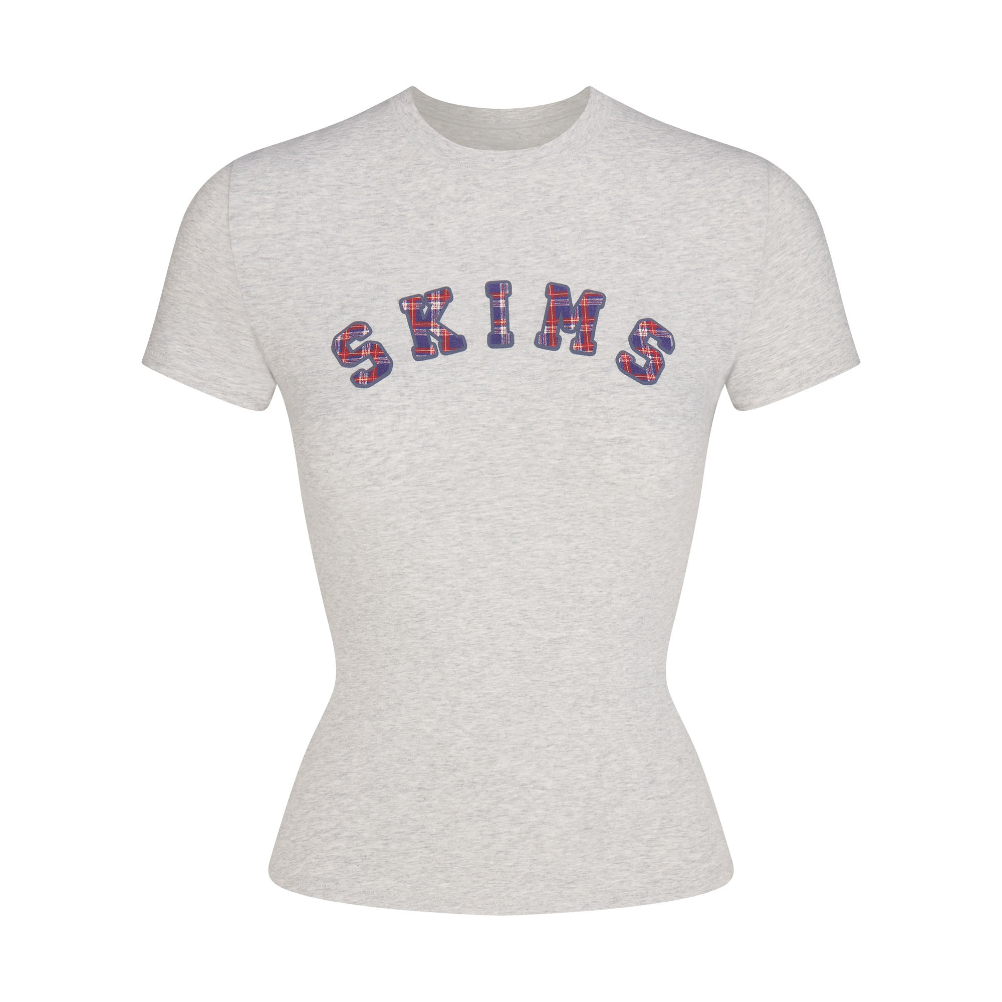 COTTON JERSEY LOGO T-SHIRT | LIGHT HEATHER GREY ARCHED SKIMS PLAID