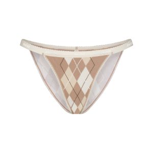 LIGHTWEIGHT COTTON LOGO PICOT STRING BIKINI | CAFE ARGYLE PRINT