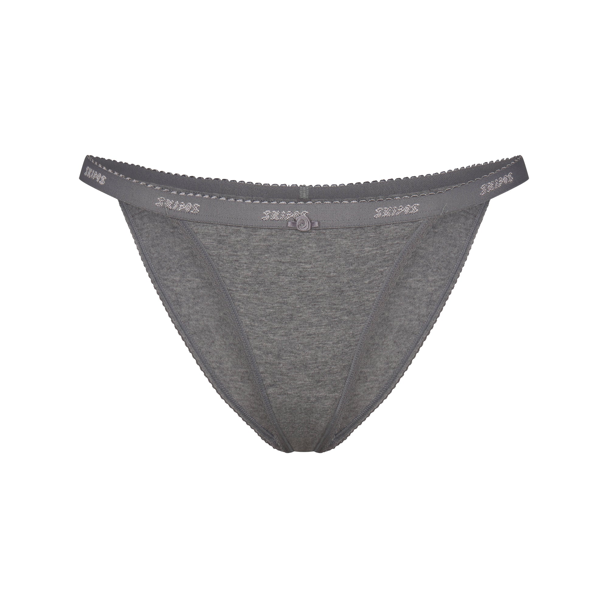 LIGHTWEIGHT COTTON LOGO PICOT STRING BIKINI | DARK HEATHER GREY