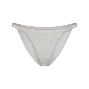 LIGHTWEIGHT COTTON LOGO PICOT STRING BIKINI | LIGHT HEATHER GREY