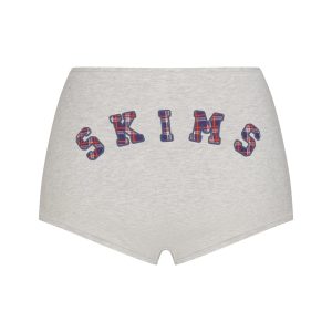 COTTON JERSEY LOGO BOY SHORT | LIGHT HEATHER GREY ARCHED SKIMS PLAID