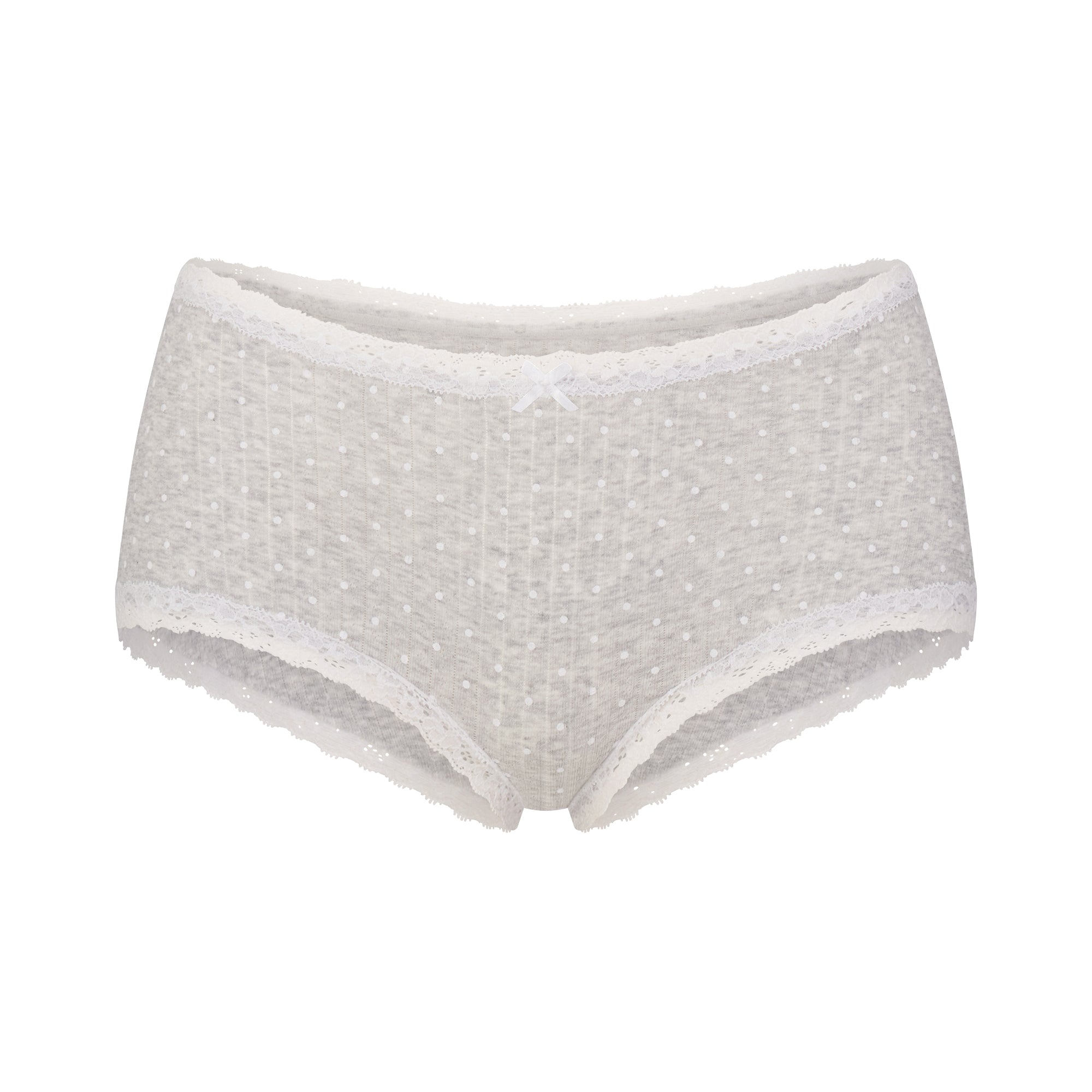 LIGHTWEIGHT COTTON POINTELLE LACE BOY SHORT | LIGHT HEATHER GREY PIN DOT