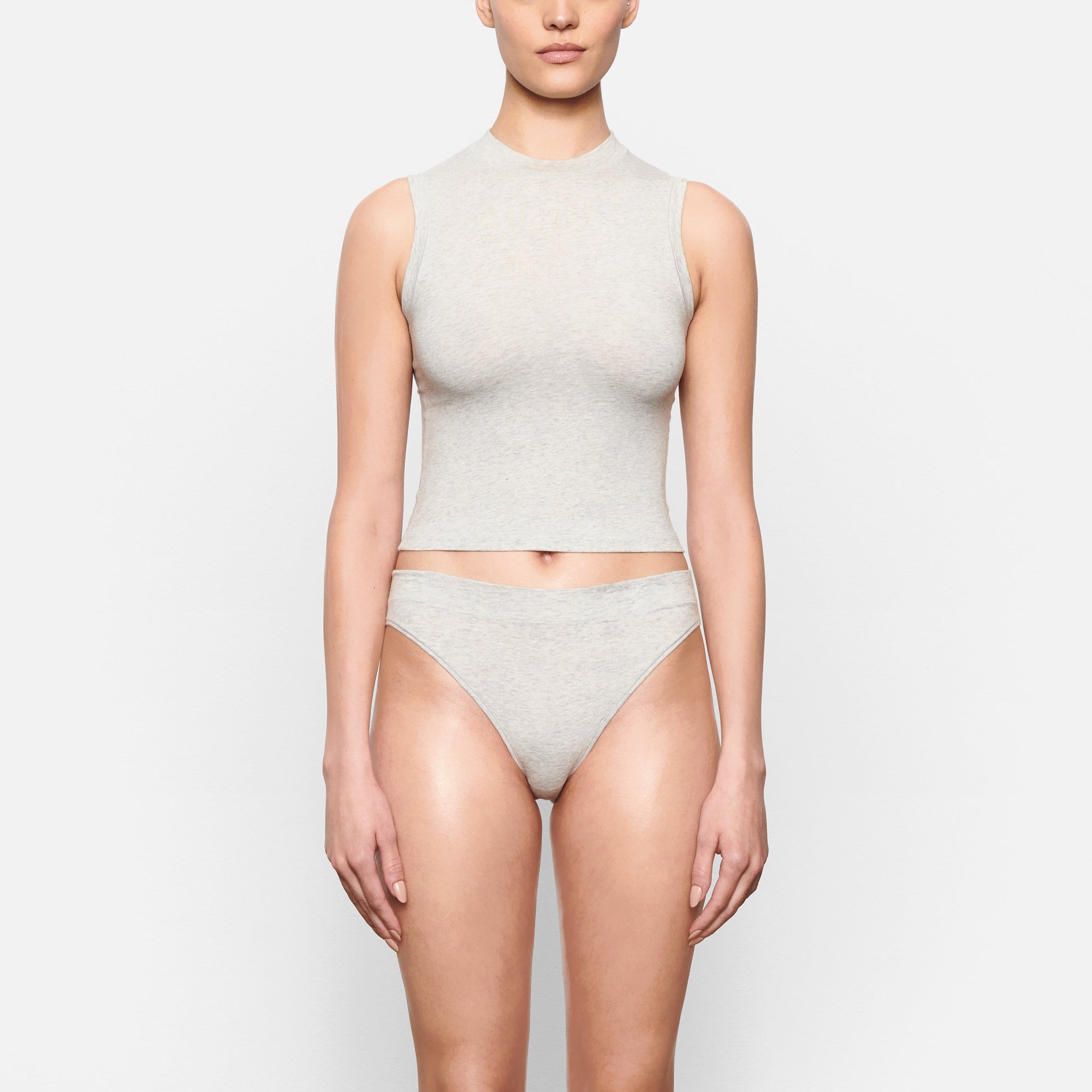 COTTON JERSEY CHEEKY TANGA | LIGHT HEATHER GREY - Image 2