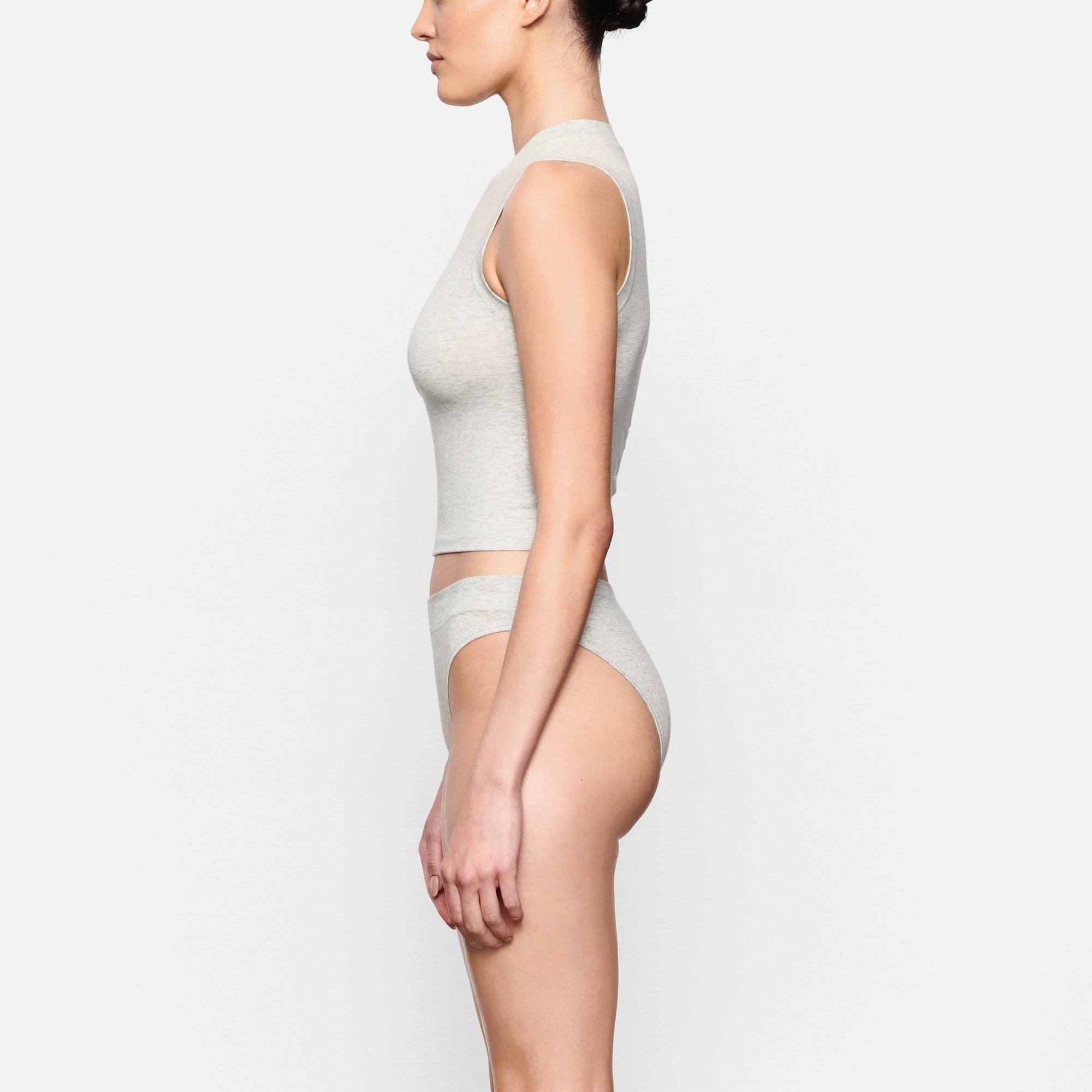 COTTON JERSEY CHEEKY TANGA | LIGHT HEATHER GREY - Image 3