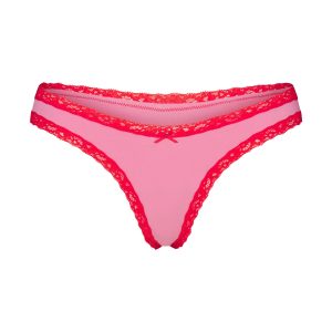 LIGHTWEIGHT COTTON LACE THONG | CARNATION CONTRAST