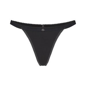 LIGHTWEIGHT COTTON LOGO PICOT THONG | SOOT