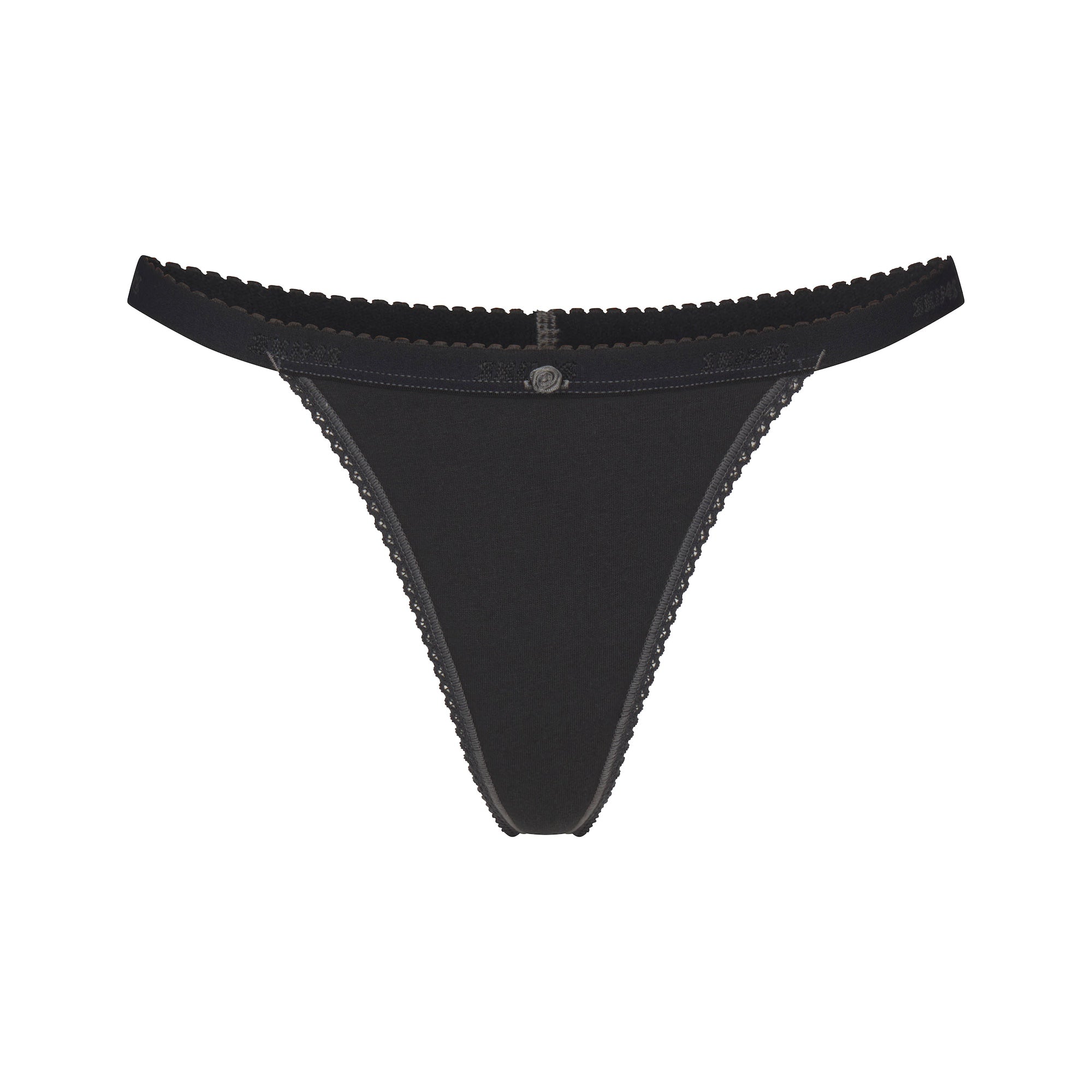 LIGHTWEIGHT COTTON LOGO PICOT THONG | SOOT