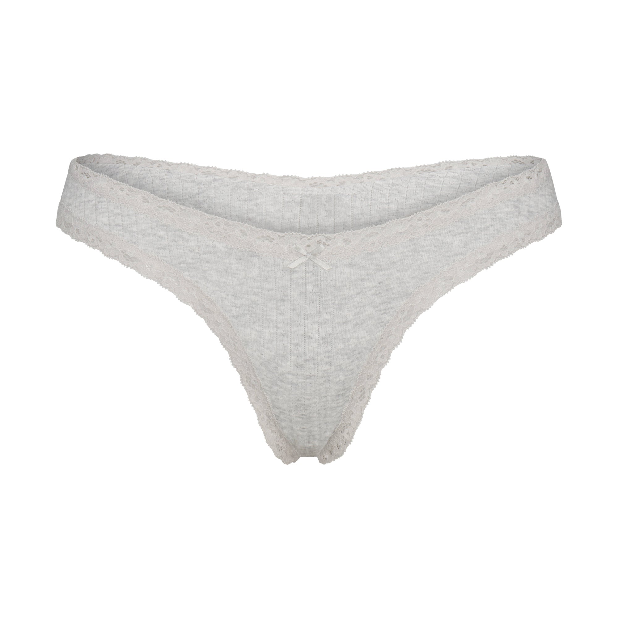 LIGHTWEIGHT COTTON POINTELLE LACE THONG | LIGHT HEATHER GREY