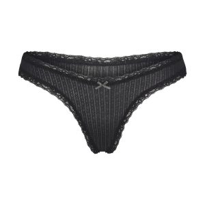 LIGHTWEIGHT COTTON POINTELLE LACE THONG | SOOT TONAL