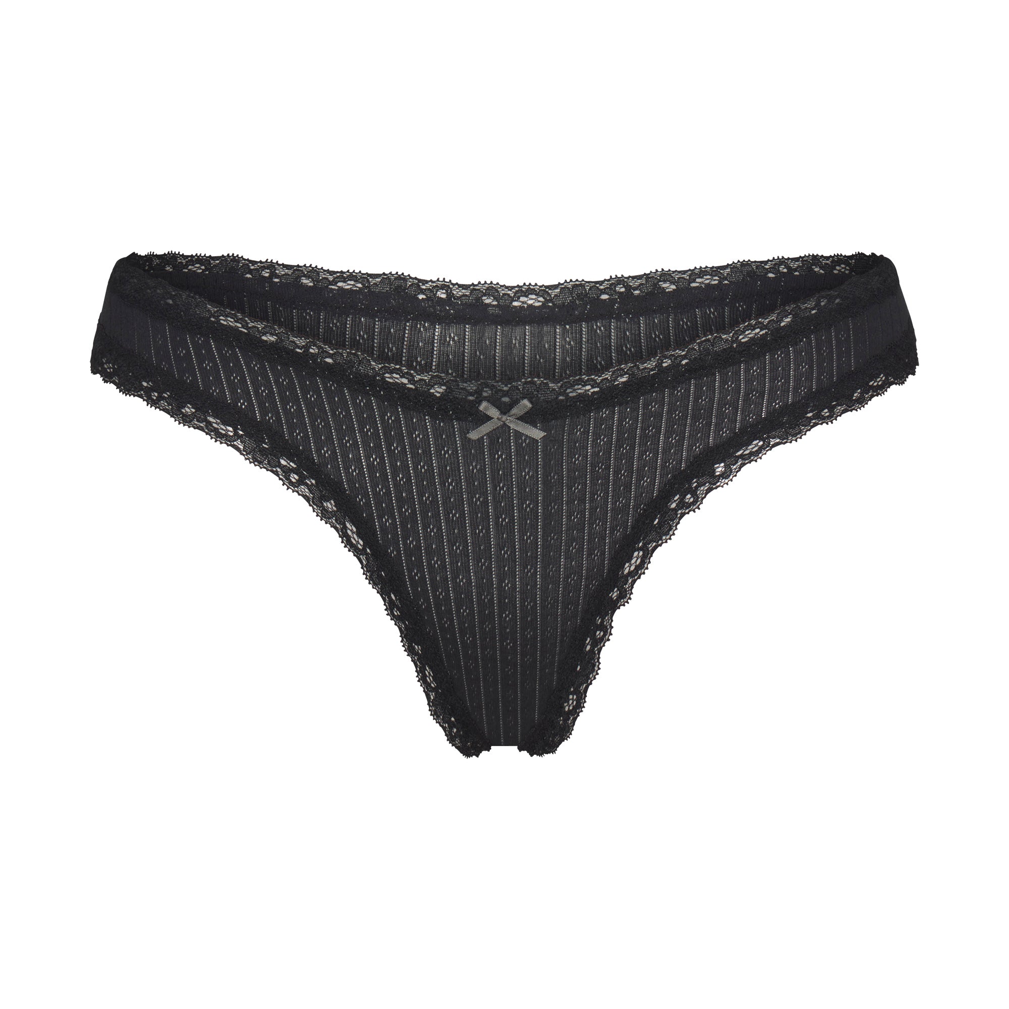 LIGHTWEIGHT COTTON POINTELLE LACE THONG | SOOT TONAL