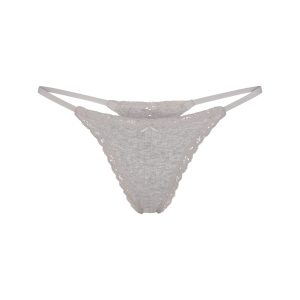 LIGHTWEIGHT COTTON POINTELLE LACE STRING THONG | LIGHT HEATHER GREY