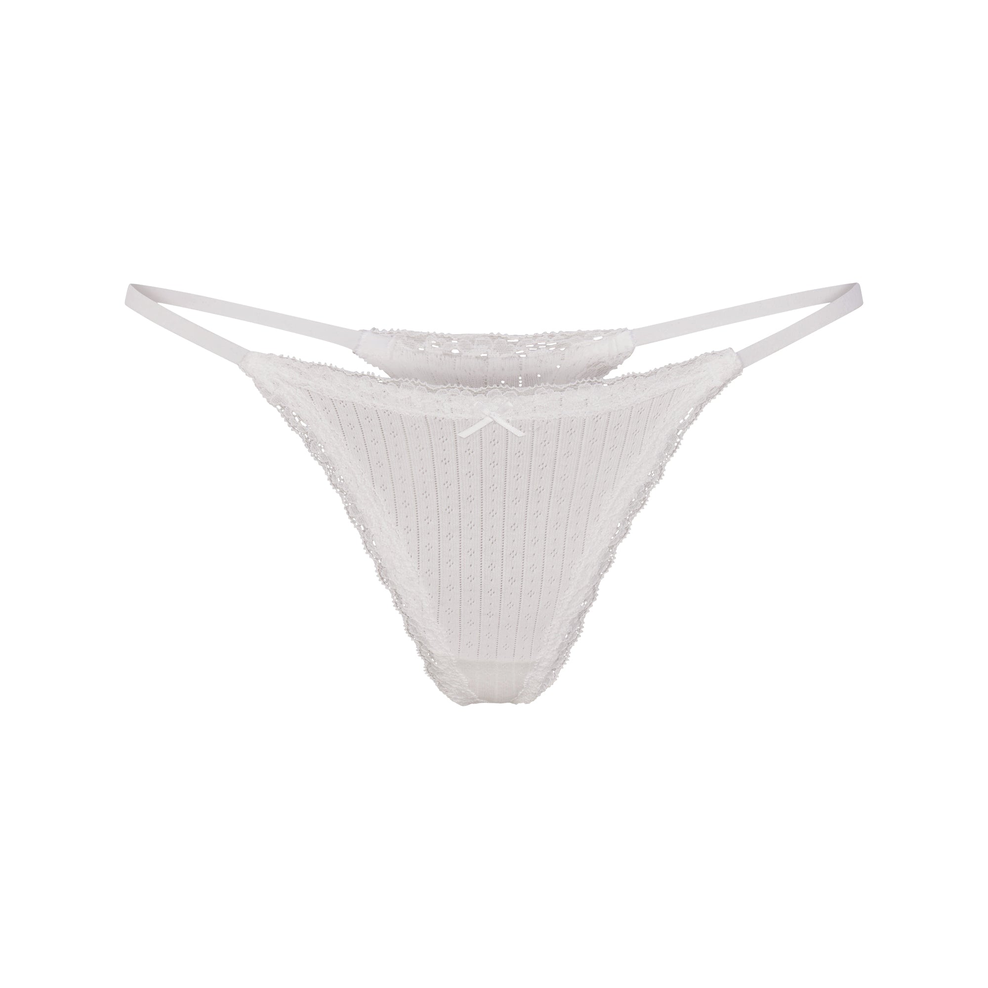 LIGHTWEIGHT COTTON POINTELLE LACE STRING THONG | SNOW
