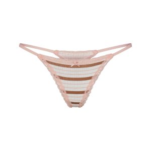LIGHTWEIGHT COTTON POINTELLE LACE STRING THONG | VILLA EGRET RUNWAY STRIPE