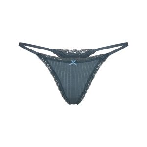 LIGHTWEIGHT COTTON POINTELLE LACE STRING THONG | ZIRCON TONAL