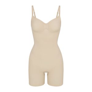 SEAMLESS SCULPT MID THIGH BODYSUIT | SAND