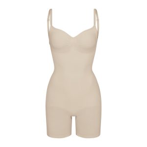 SEAMLESS SCULPT LOW BACK MID THIGH BODYSUIT | SAND