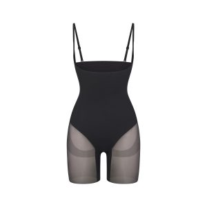 POWER MESH SHAPEWEAR CORE SCULPT OPEN BUST MID THIGH BODYSUIT | ONYX