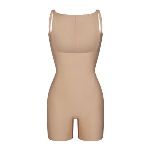 SKIMS BODY CORE SCULPT BACK SMOOTHING OPEN BUST MID THIGH BODYSUIT | CLAY