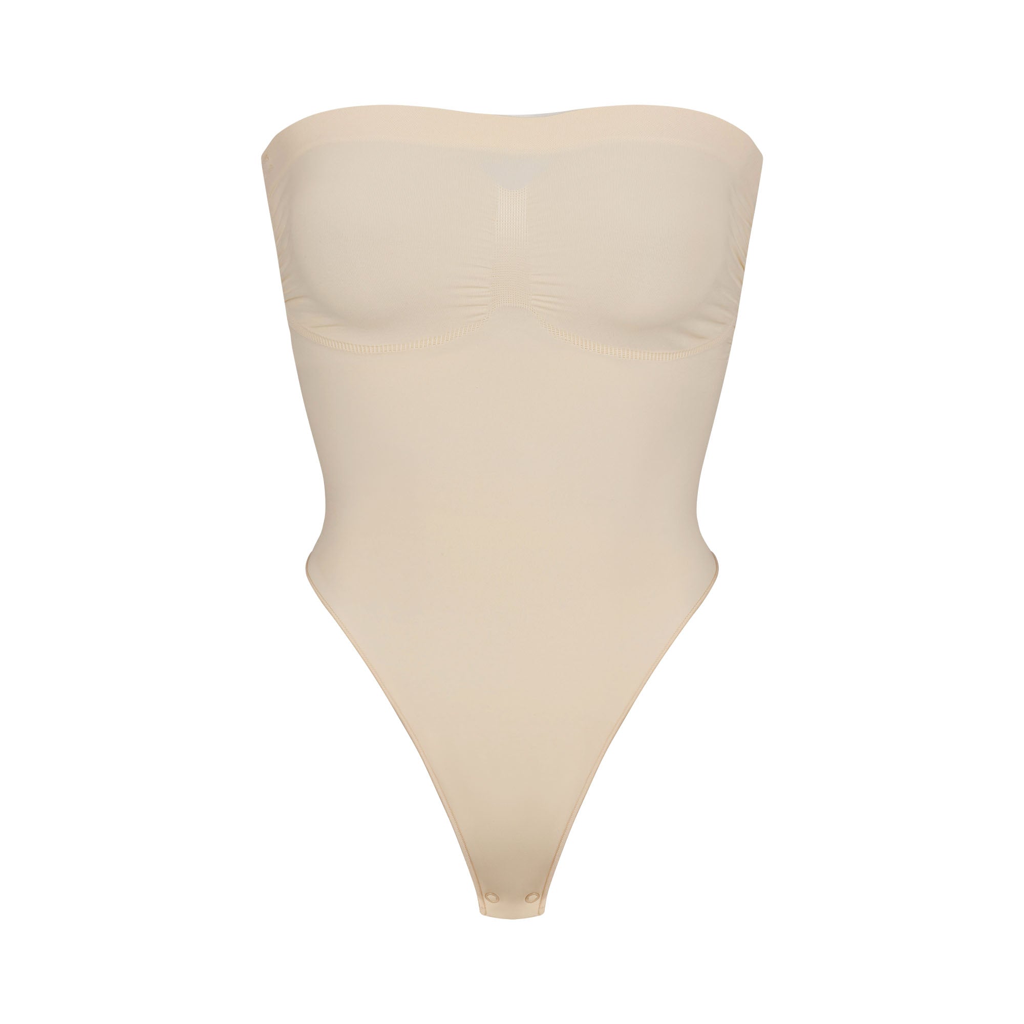 SEAMLESS SCULPT STRAPLESS THONG BODYSUIT | SAND