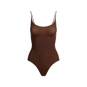 SHEER SEAMLESS THONG BODYSUIT | COCOA