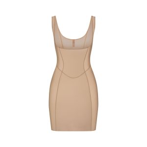 POWER MESH SHAPEWEAR OPEN BUST SLIP DRESS | CLAY