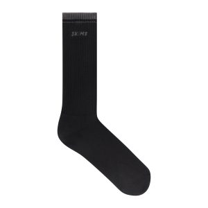SKIMS SOCKS RIBBED CREW LOGO SOCK | ONYX AND DARK HEATHER GREY
