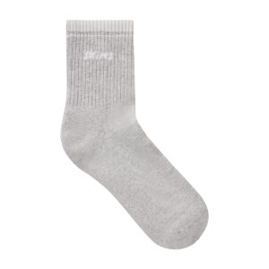 SKIMS SOCKS RIBBED QUARTER CREW LOGO SOCK | LIGHT HEATHER GREY AND SNOW