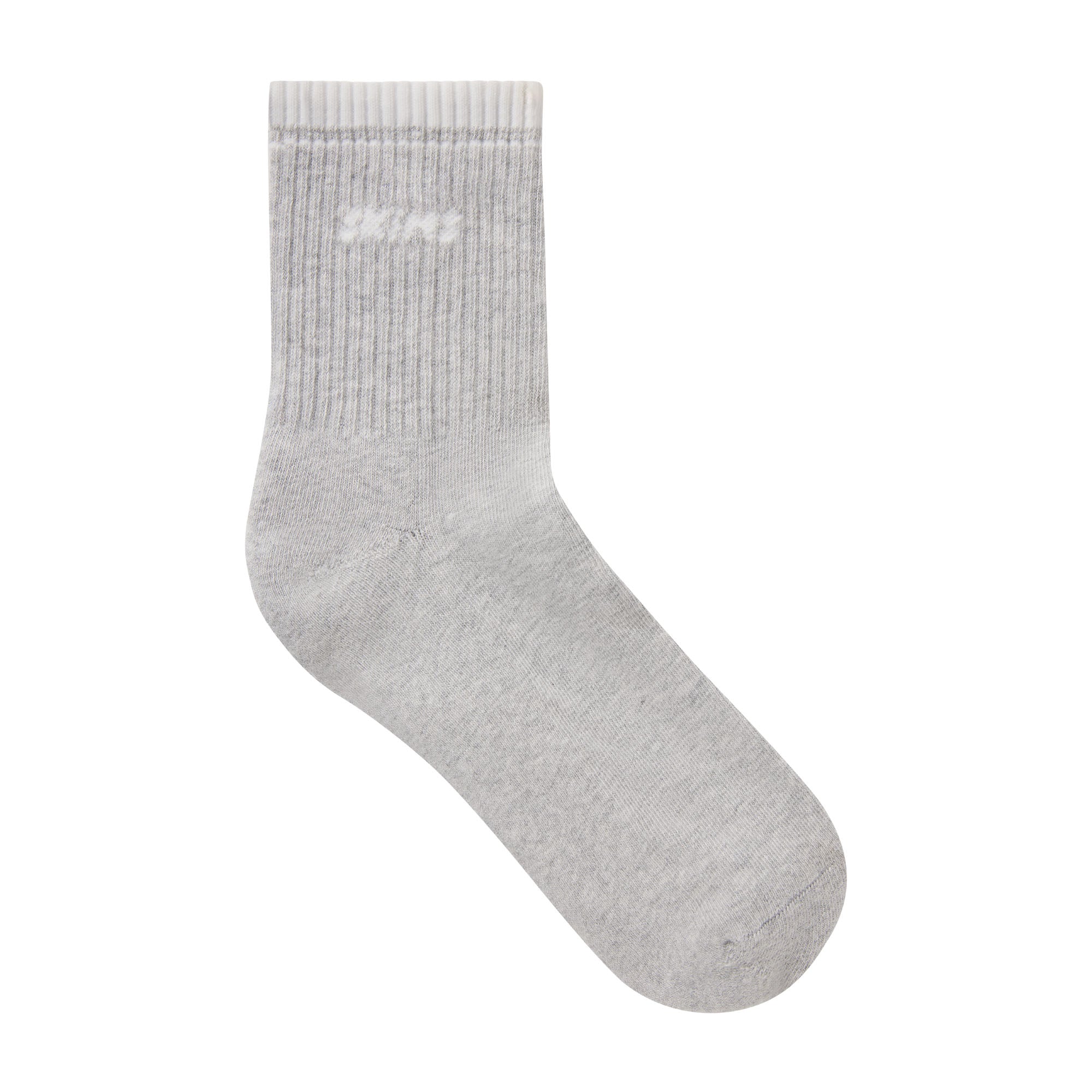 SKIMS SOCKS RIBBED QUARTER CREW LOGO SOCK | LIGHT HEATHER GREY AND SNOW