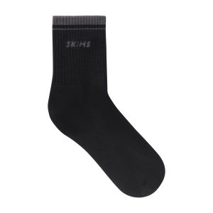 SKIMS SOCKS RIBBED QUARTER CREW LOGO SOCK | ONYX AND DARK HEATHER GREY
