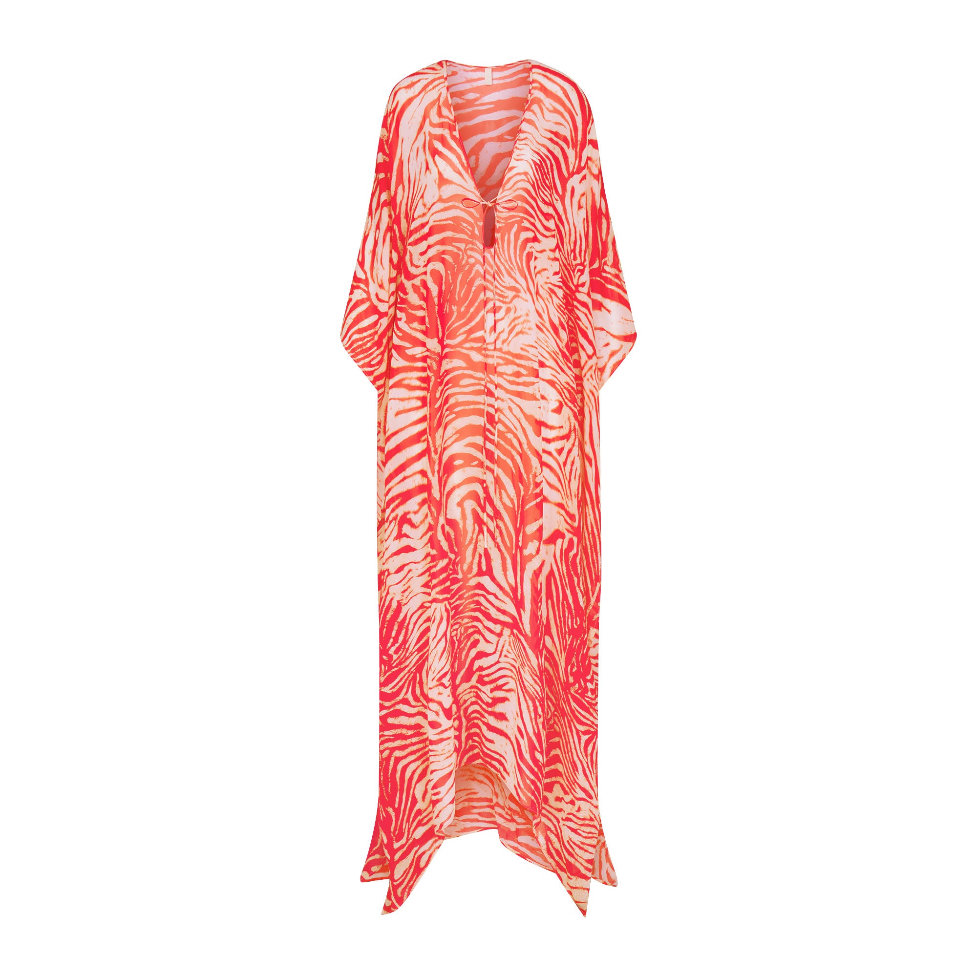 SWIM COVER-UPS SHEER LONG KAFTAN | CARMINE ZEBRA PRINT