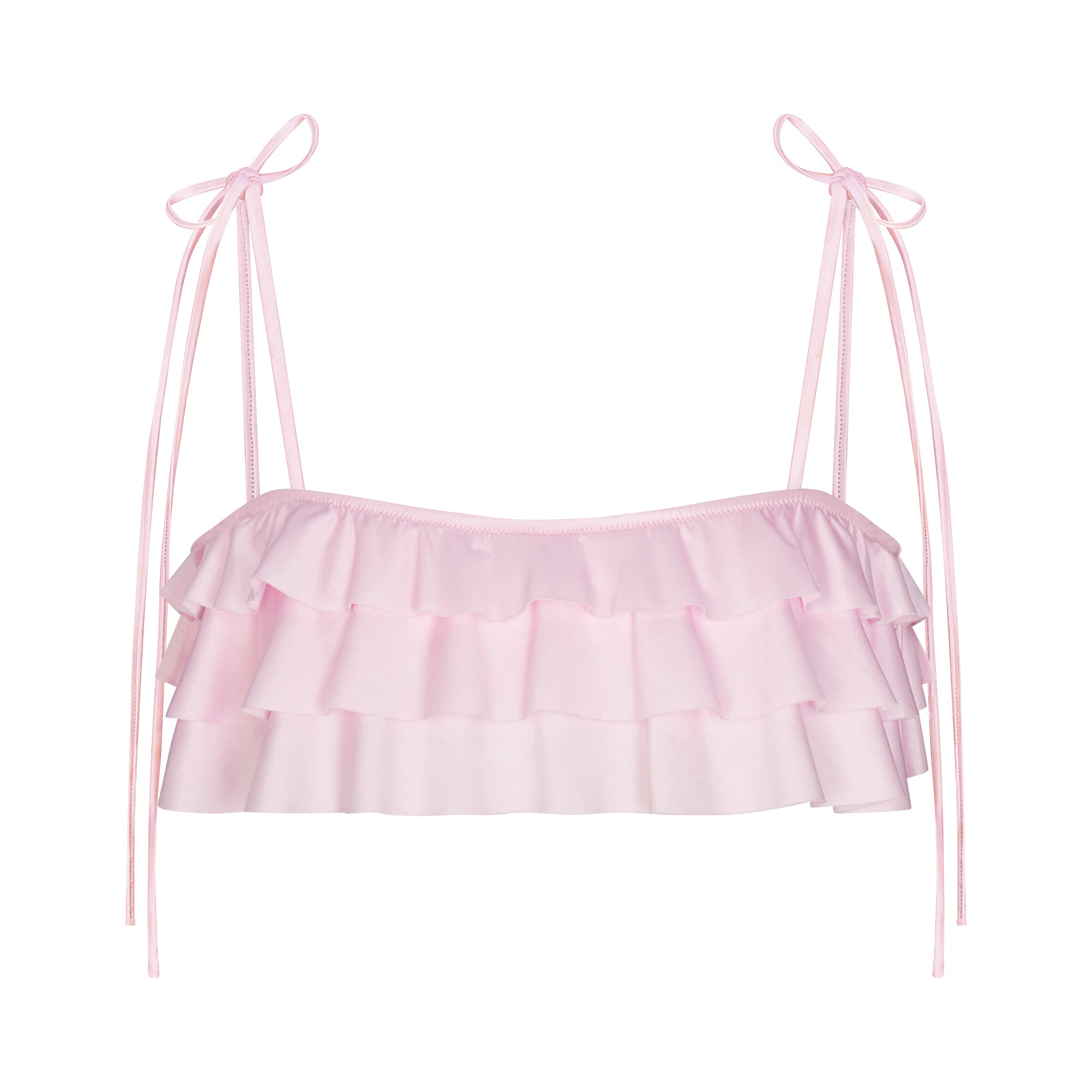 SATIN SWIM RUFFLE BIKINI TOP | CHERRY BLOSSOM