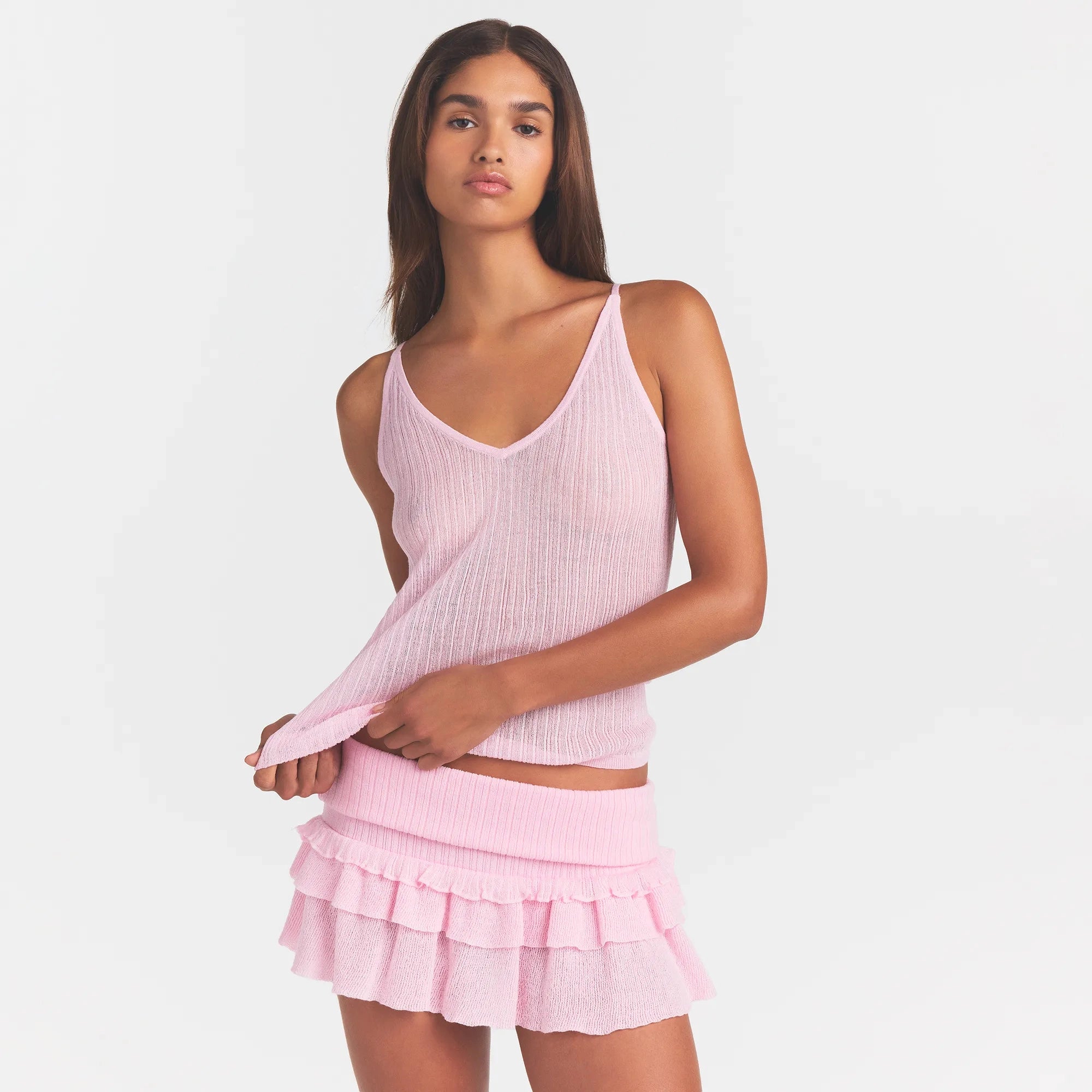 SHEER KNIT PLUNGE TANK | PEONY - Image 3