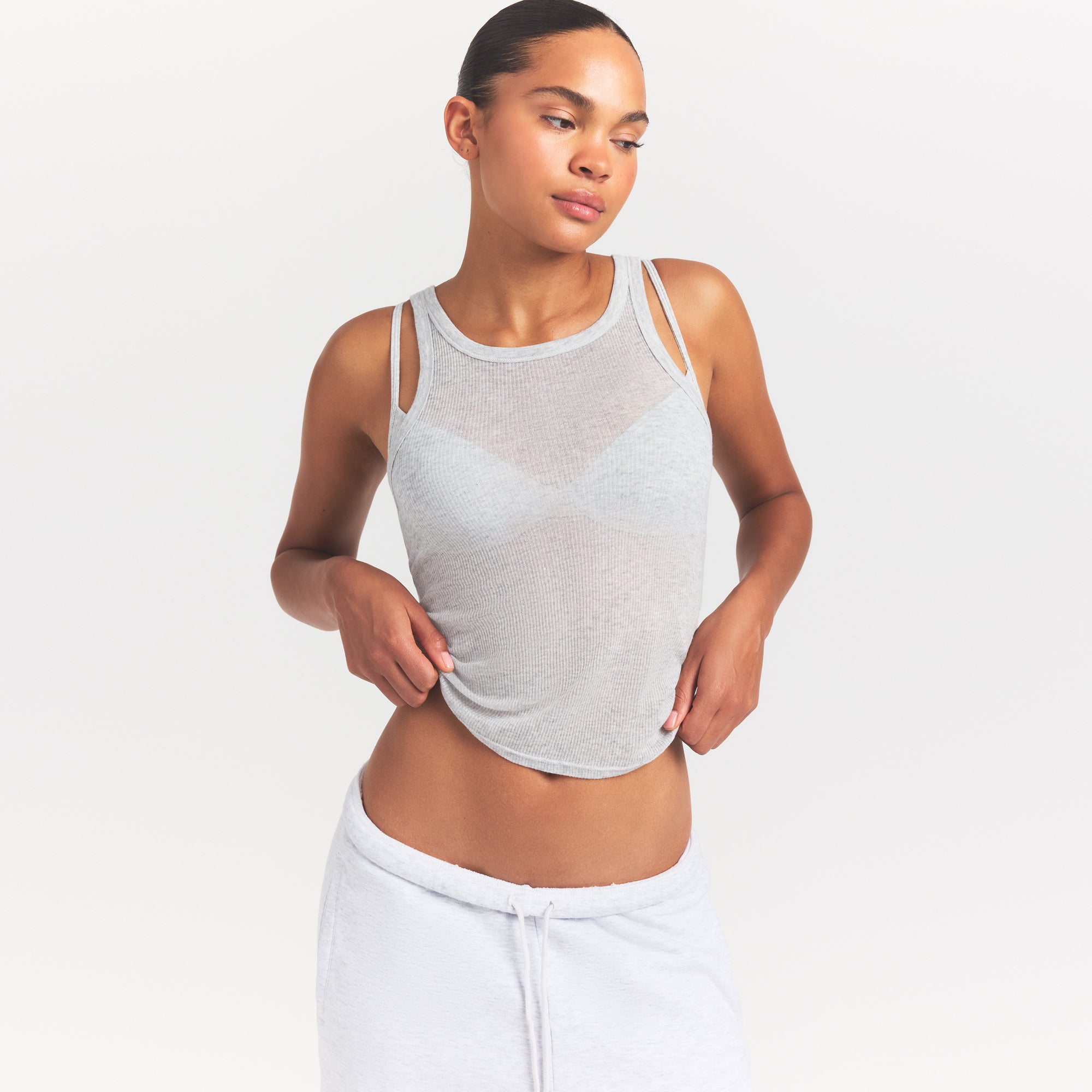 SHEER RIB TANK | LIGHT HEATHER GREY - Image 3