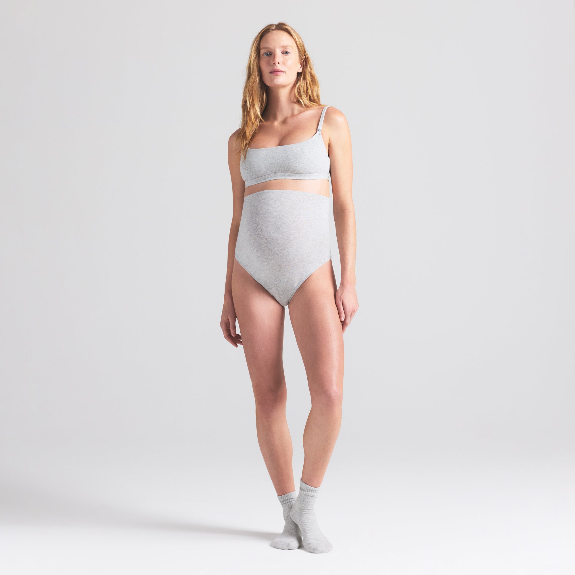COTTON JERSEY MATERNITY NURSING SCOOP BRALETTE | LIGHT HEATHER GREY - Image 3