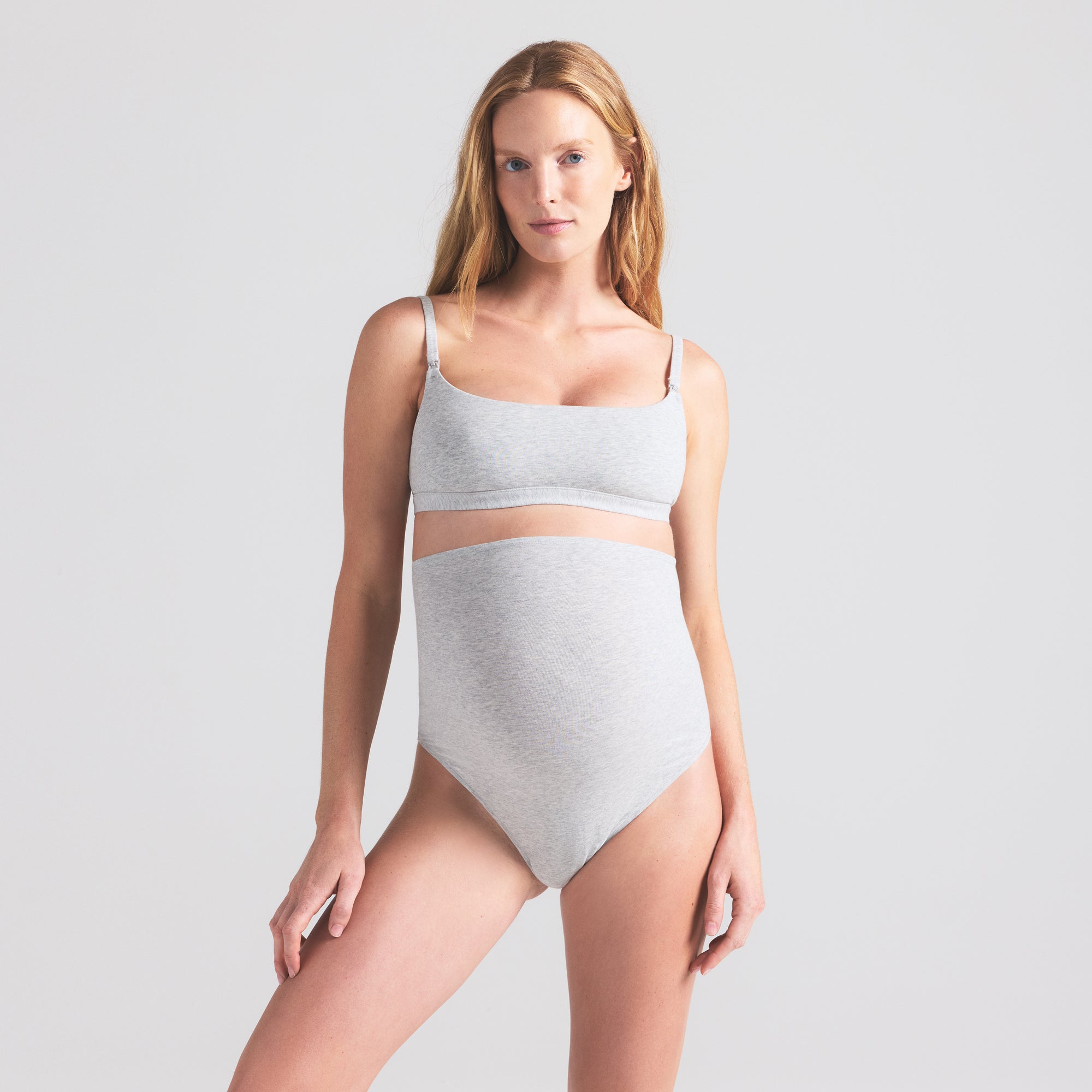 COTTON JERSEY MATERNITY NURSING SCOOP BRALETTE | LIGHT HEATHER GREY - Image 7