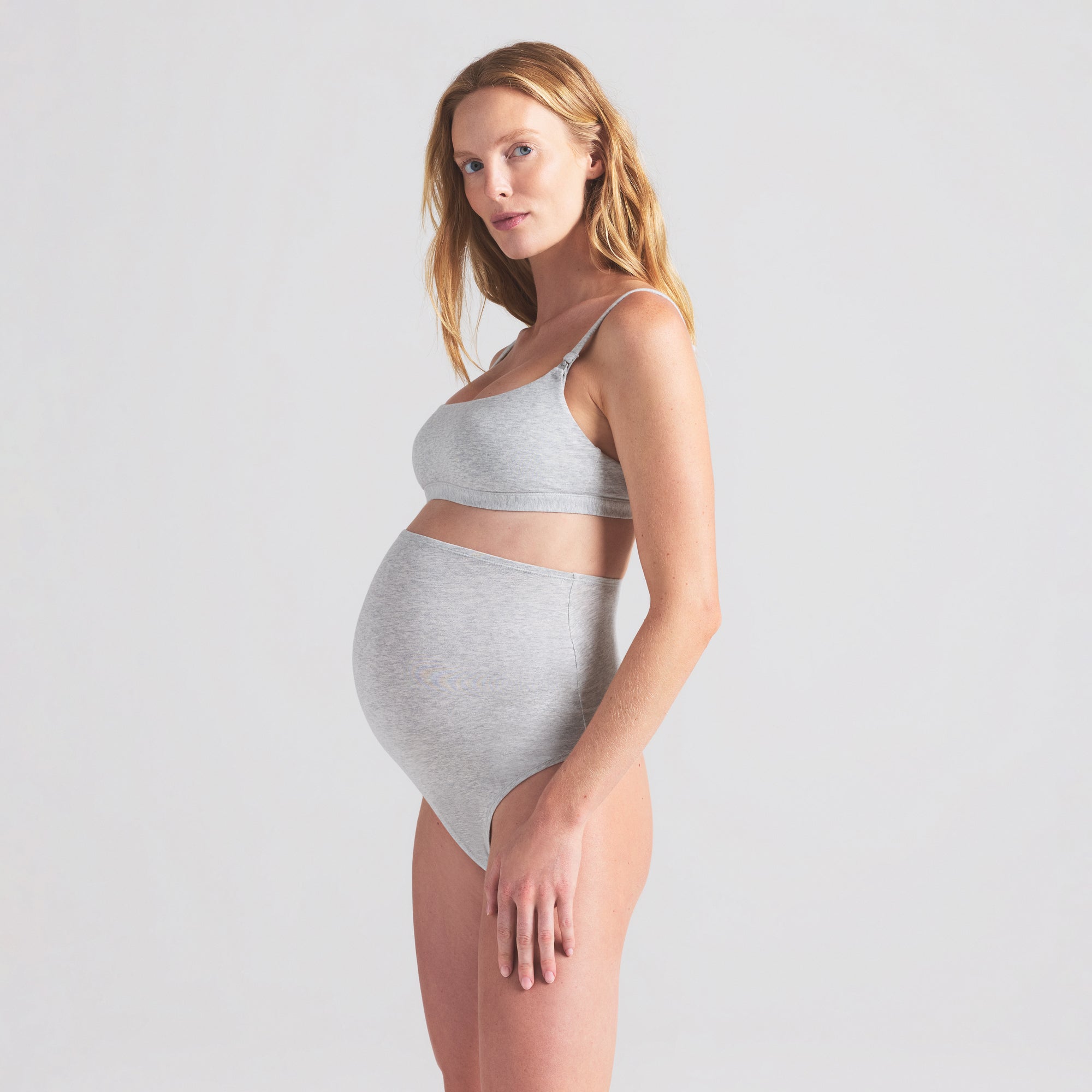 COTTON JERSEY MATERNITY NURSING SCOOP BRALETTE | LIGHT HEATHER GREY - Image 6