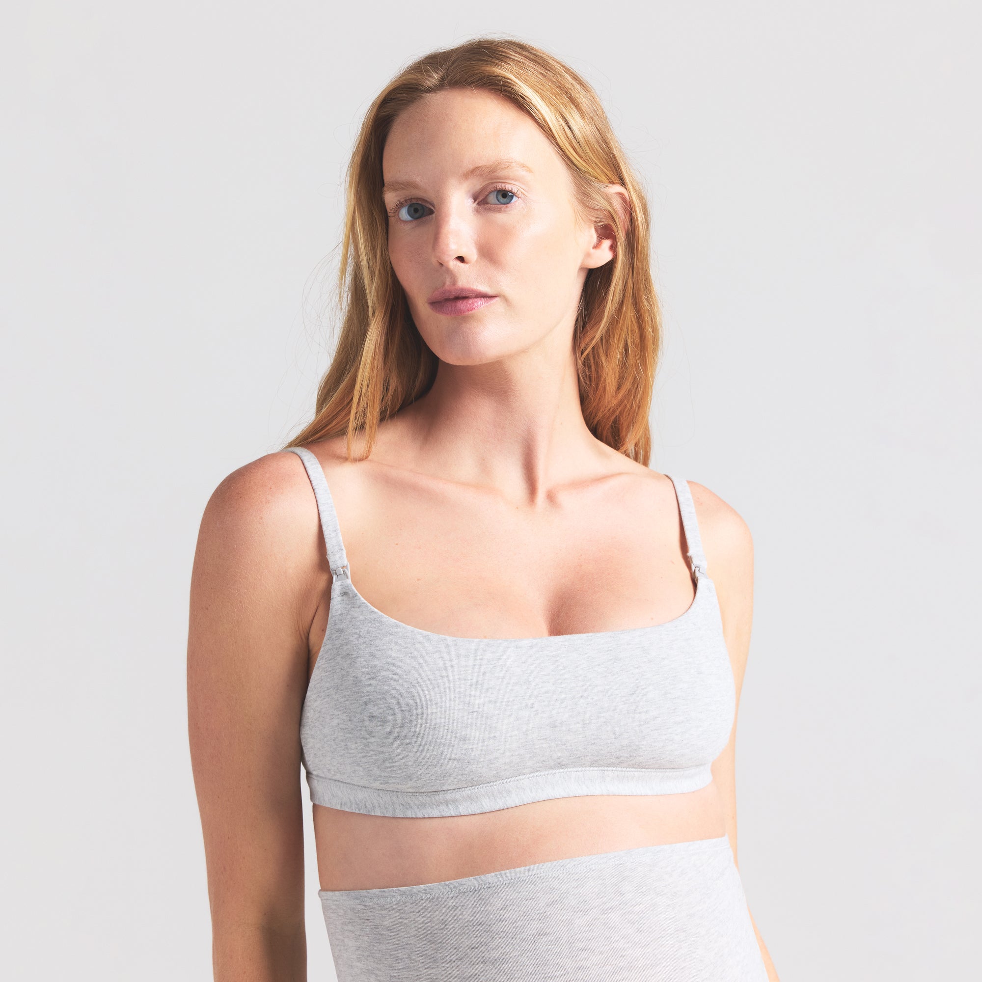 COTTON JERSEY MATERNITY NURSING SCOOP BRALETTE | LIGHT HEATHER GREY - Image 2