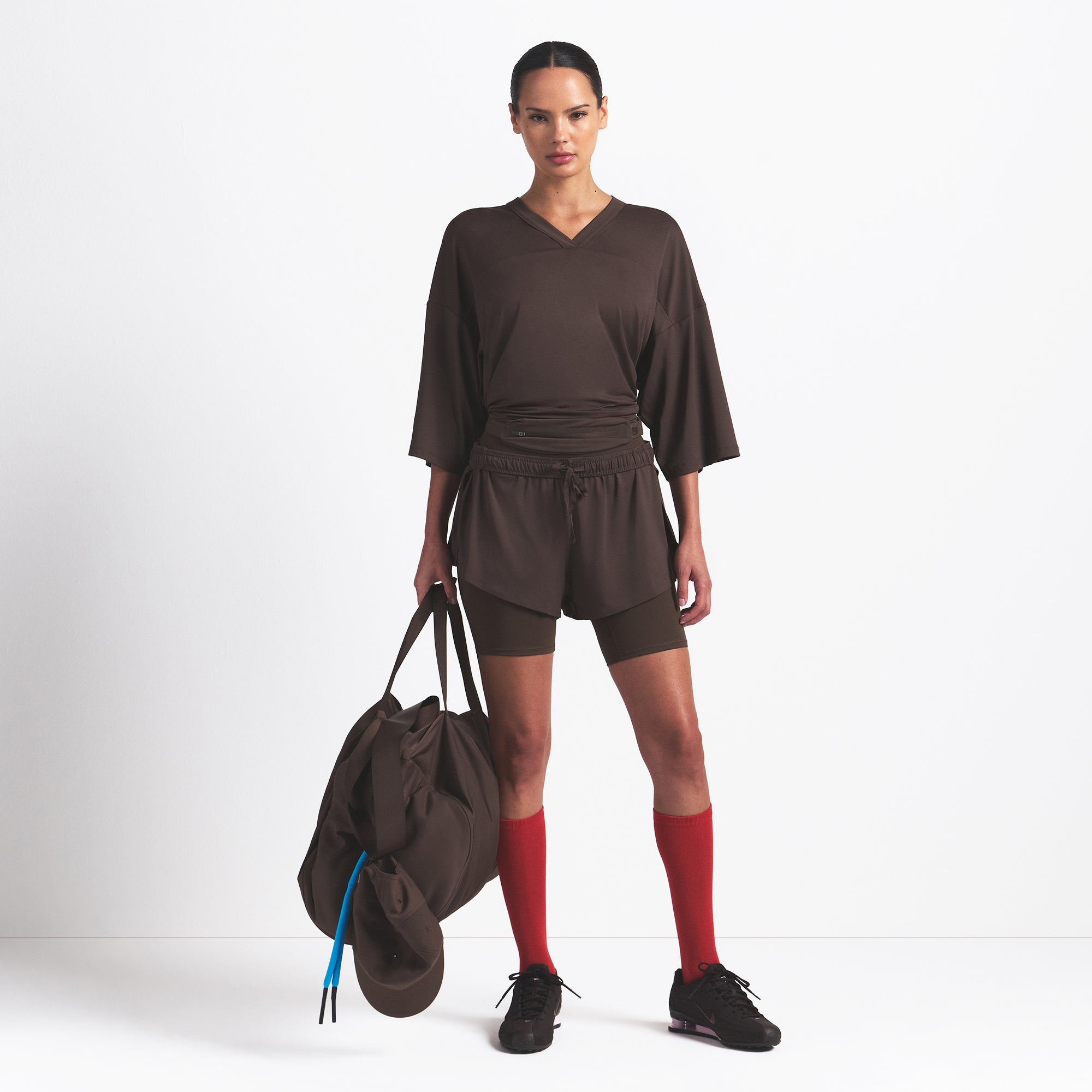 NikeSKIMS AIRY V-NECK OVERSIZED TOP | DARK SEPIA - Image 2