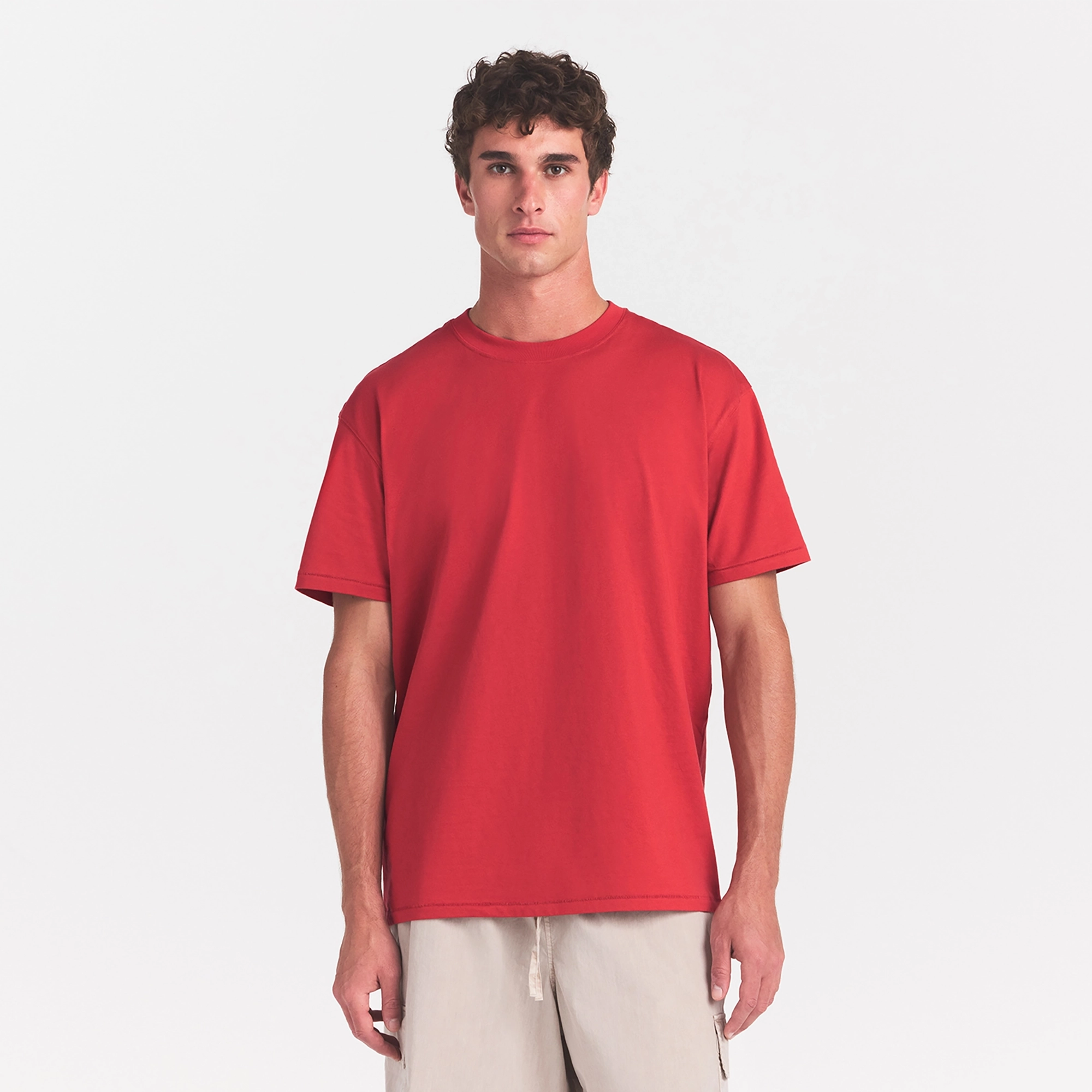 HEAVYWEIGHT COTTON MENS RELAXED T-SHIRT | WASHED RED - Image 3
