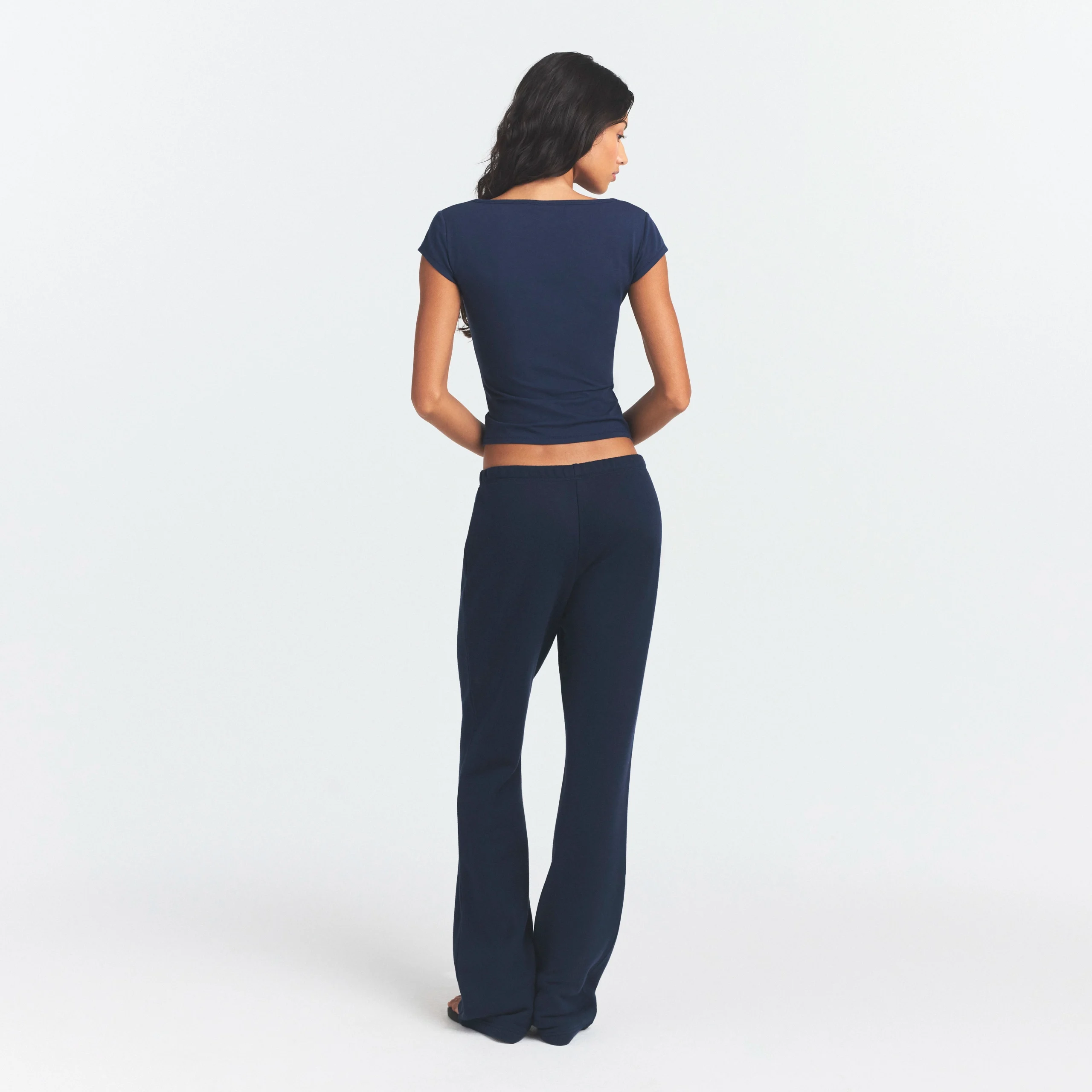 COTTON JERSEY SCOOP NECK T-SHIRT | NAVY - Image 4
