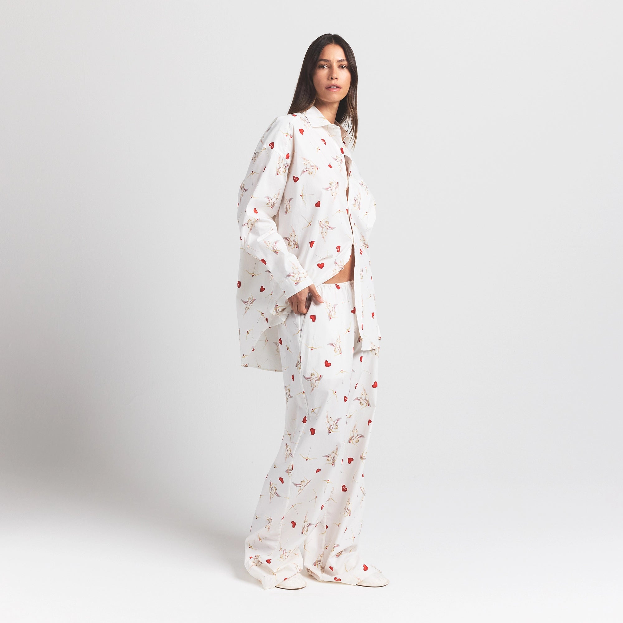 COTTON POPLIN OVERSIZED SLEEP SET | MARBLE CHERUB PRINT - Image 4