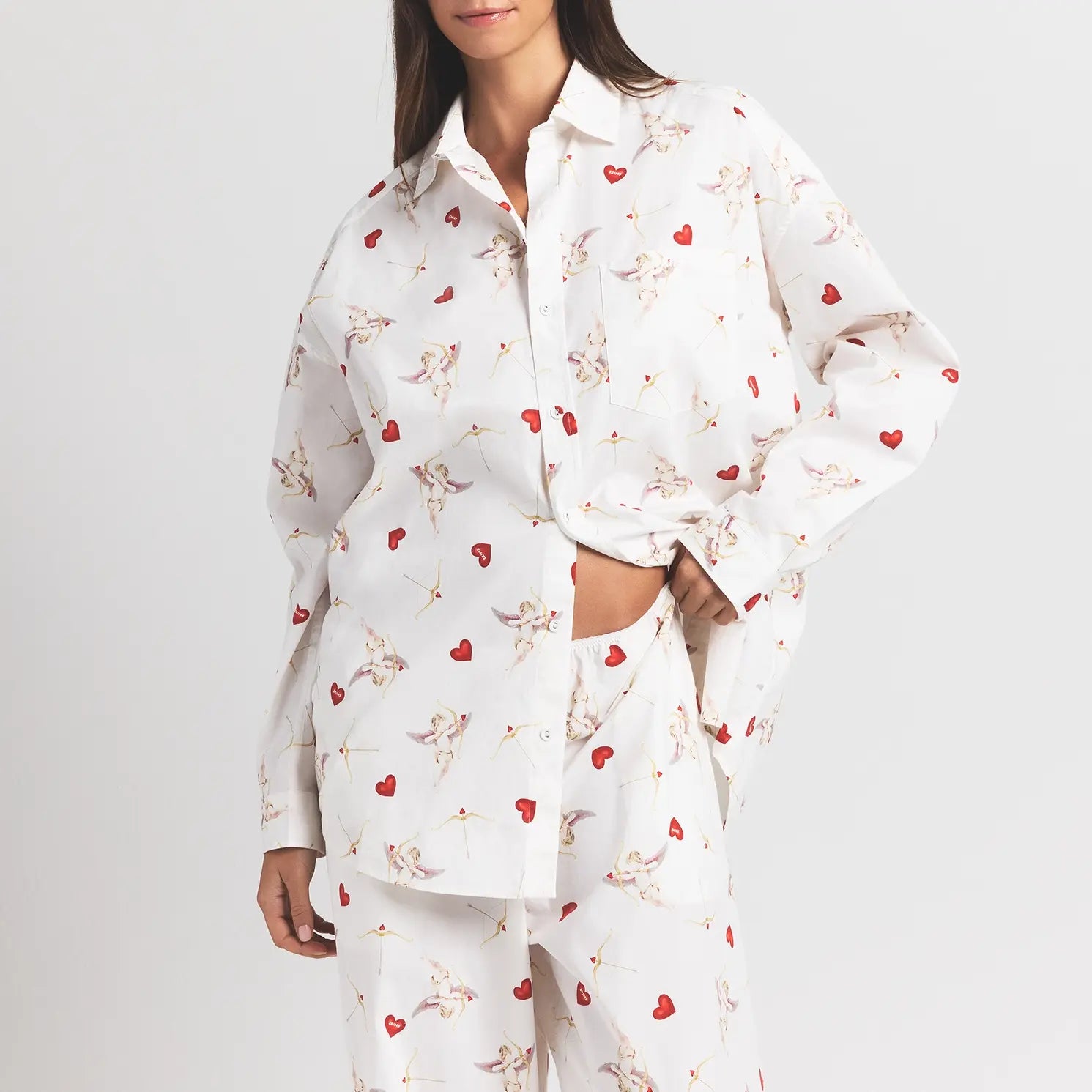 COTTON POPLIN OVERSIZED SLEEP SET | MARBLE CHERUB PRINT - Image 3