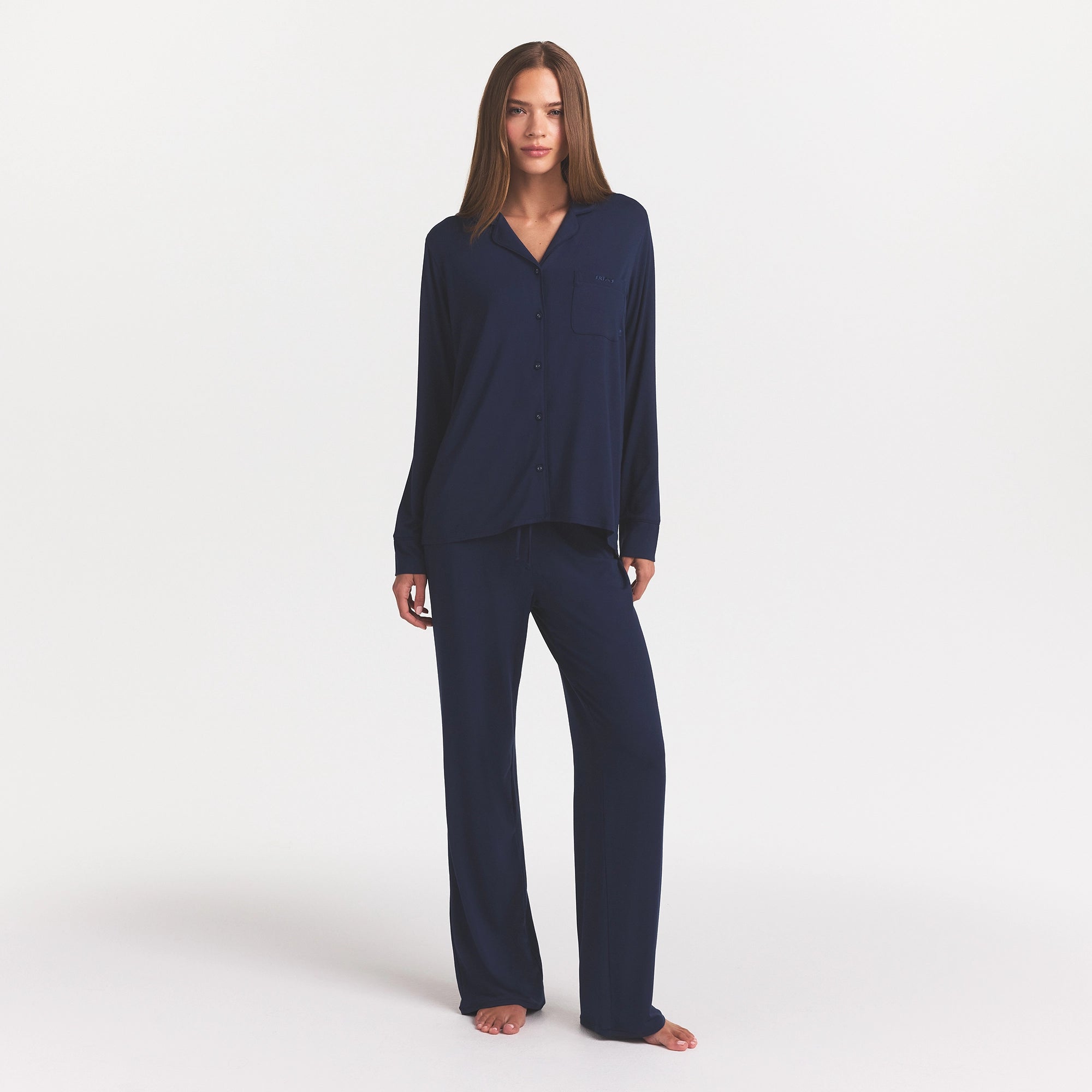 SKIMS SLEEP LONG SLEEVE BUTTON UP SET | NAVY - Image 2