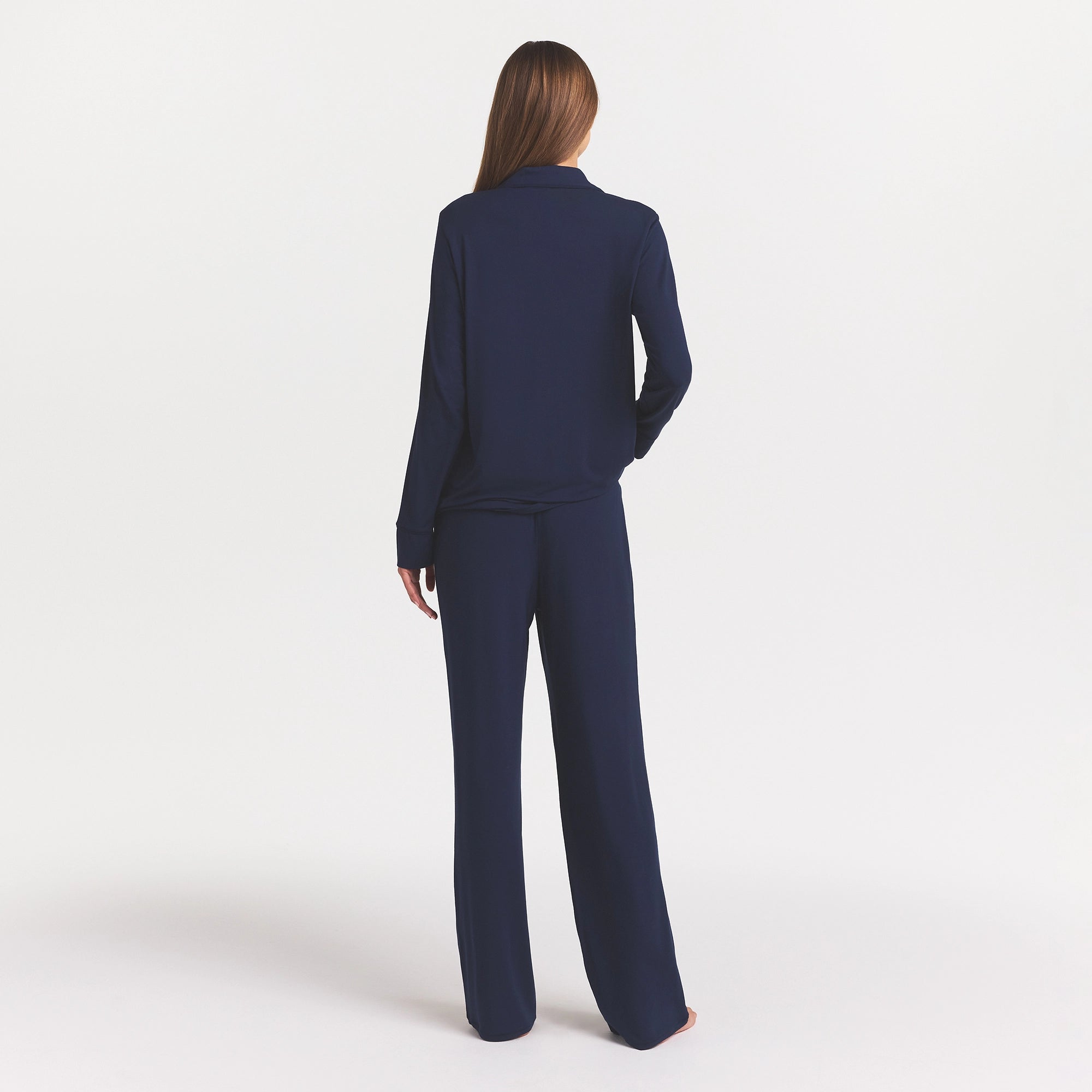 SKIMS SLEEP LONG SLEEVE BUTTON UP SET | NAVY - Image 5