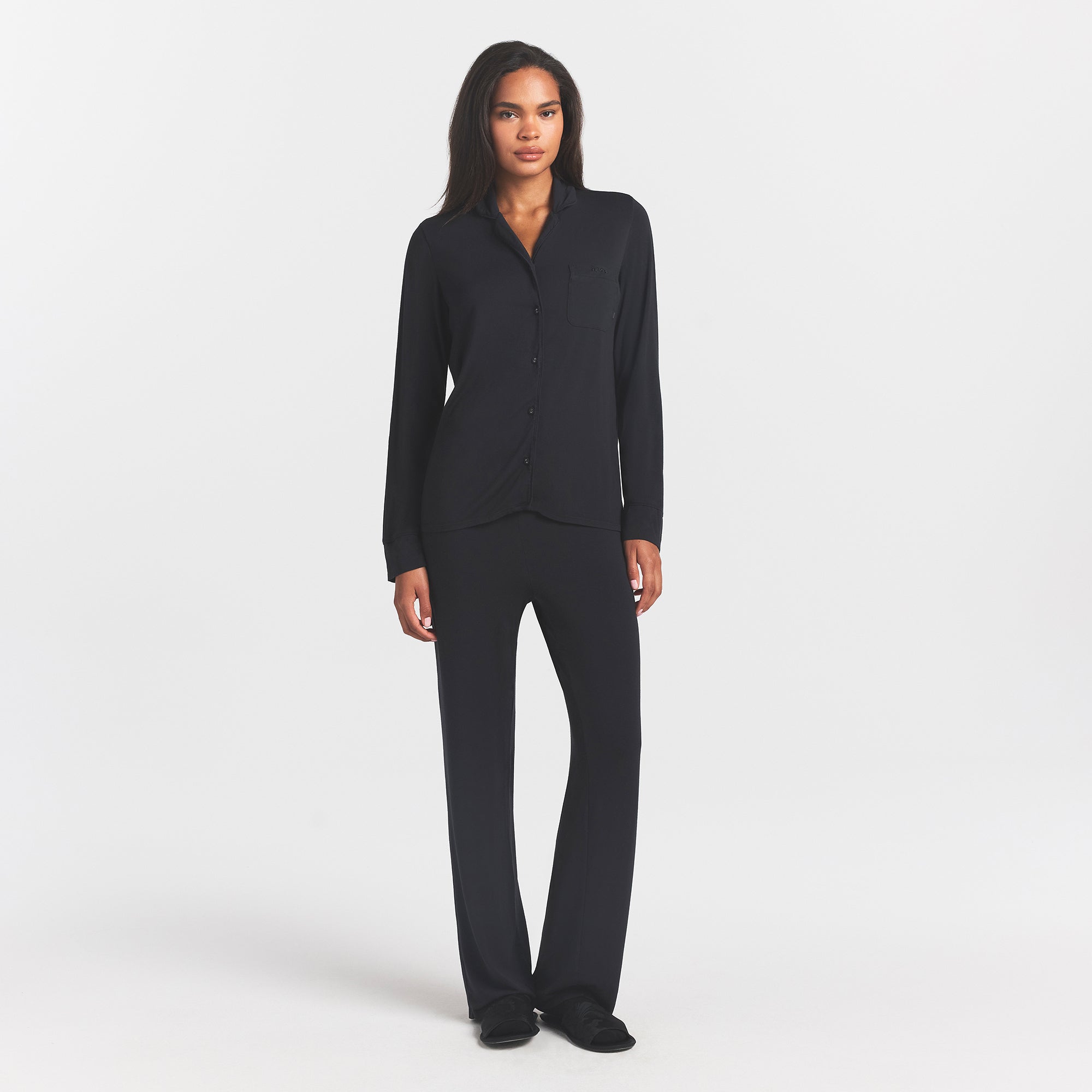SKIMS SLEEP LONG SLEEVE BUTTON UP SET | ONYX - Image 2