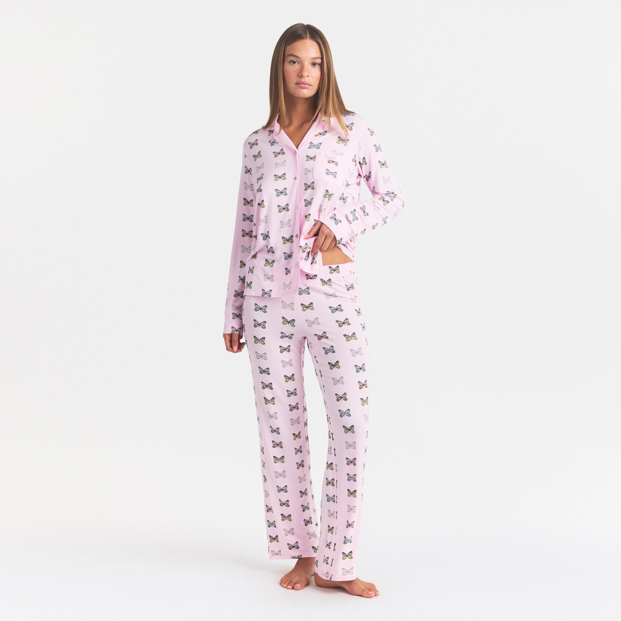 SKIMS SLEEP LONG SLEEVE BUTTON UP SET | PEONY BUTTERFLY PRINT - Image 2