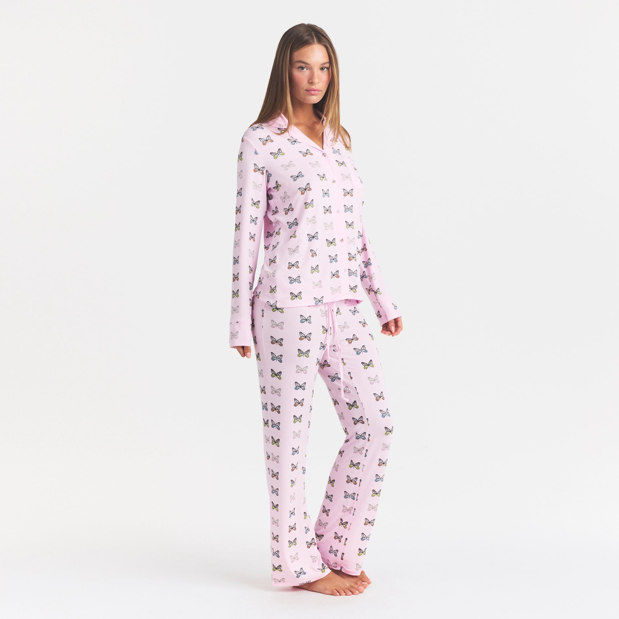 SKIMS SLEEP LONG SLEEVE BUTTON UP SET | PEONY BUTTERFLY PRINT - Image 3